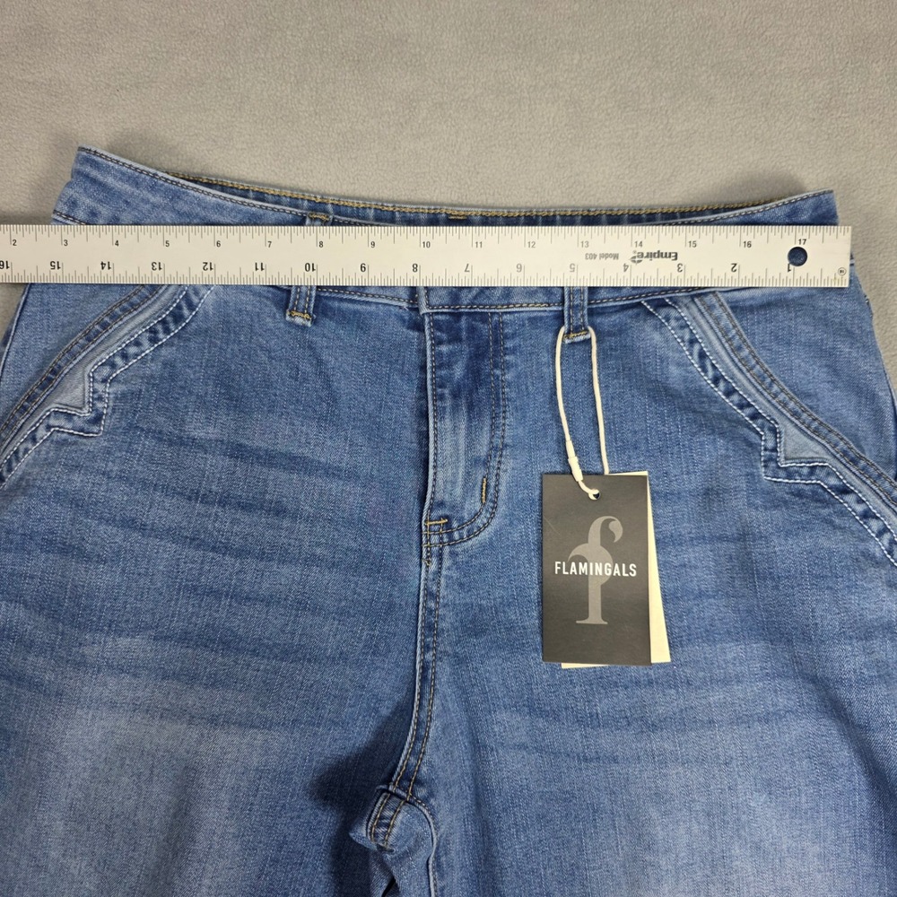 Flamingals Jeans Women Large Blue Wide Leg High Rise Stretch Light Wash - Picture 5 of 13